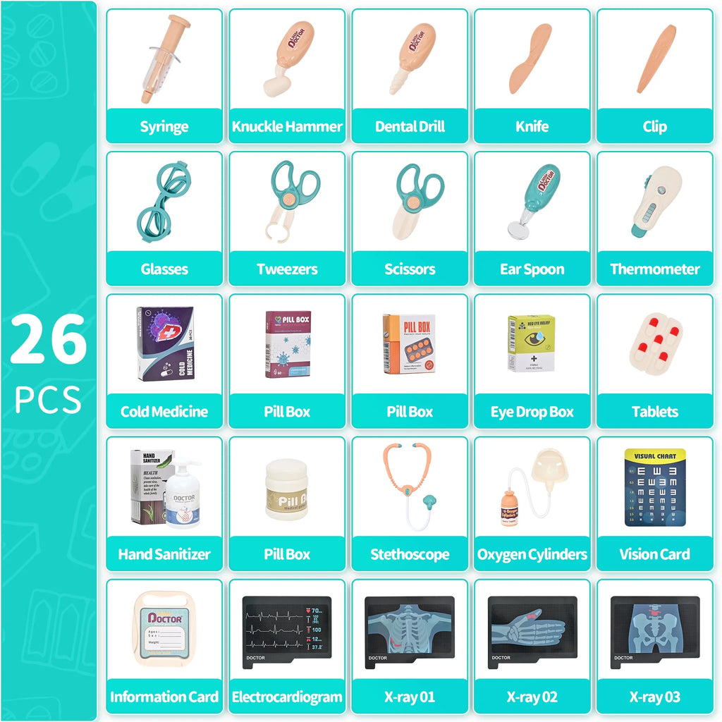 Kids Doctors Play Set - 26PCS Doctor Kit for Kids, Pretend Medical Station Toy Set, Doctor Set Role Play Toy for 3-8 Boys & Girls