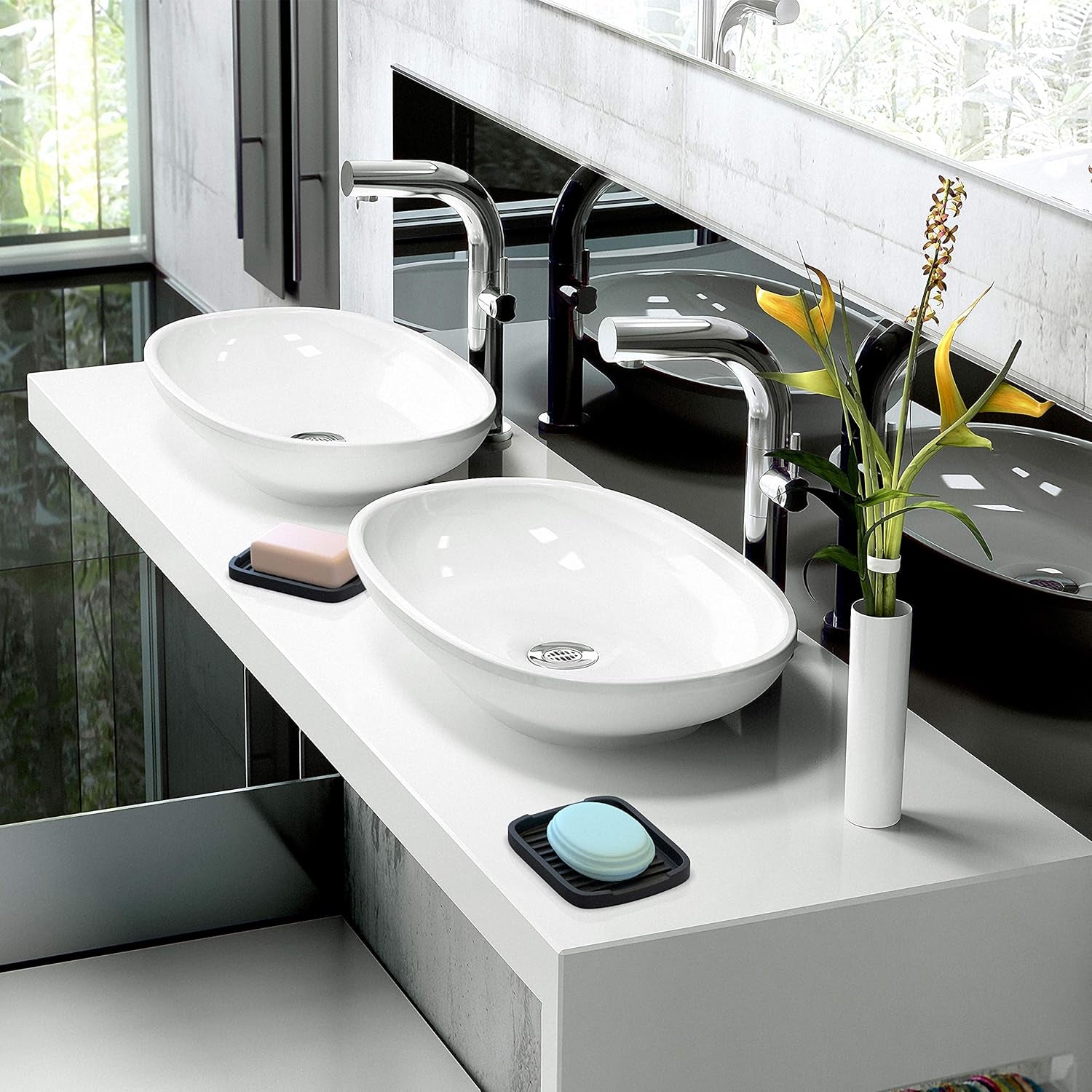 Silicone Sponge Holder -Soap Tray - 5.9" X 4.33" Set -2Pcs (Black)