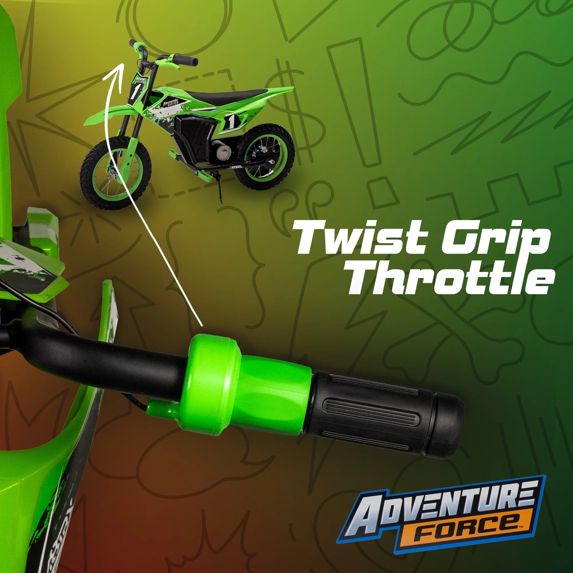 12V Electric Dirt Bike, Kids Battery Powered Ride On, Ages 5 Years and Up, Green