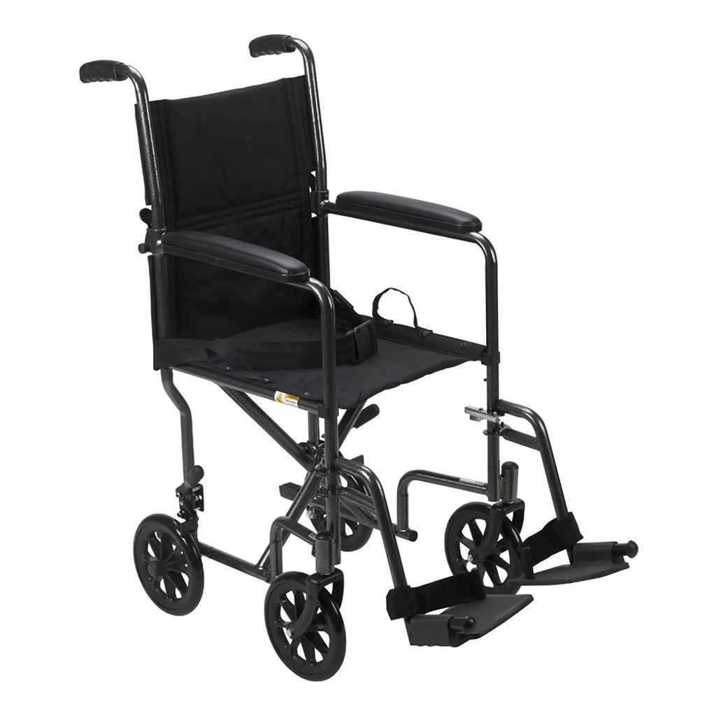 Medical Transport Wheelchair Steel 17 Inch Seat Width X 16"D 250 Lbs. Weight Capacity TR37E-SV, 1 Ct