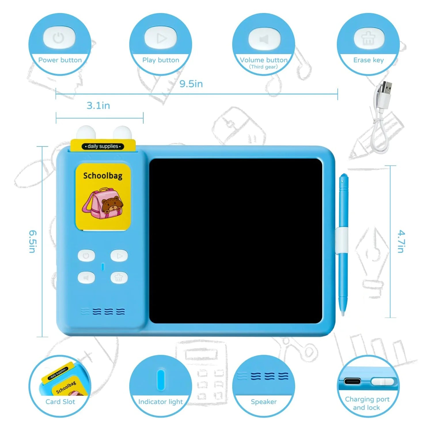 2 in 1 Drawing Tablet with Talking Flash Cards, Montessori Toys Writing Board Reading Machine Educational Preschool Learning Toys for Toodler Boys Girls