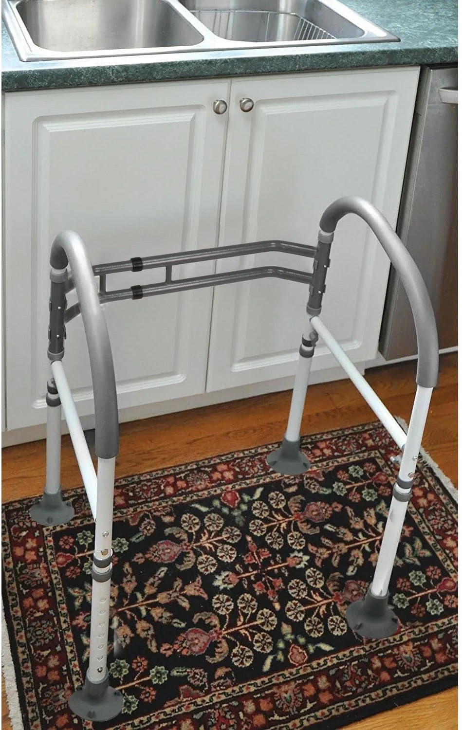 FSA/HSA Eligible,  Deluxe Folding Safety Toilet Rail, Adjustable and Foldable Toilet Safety Frame, Bathroom Handrail Assist Grab Bar Handle, Gray