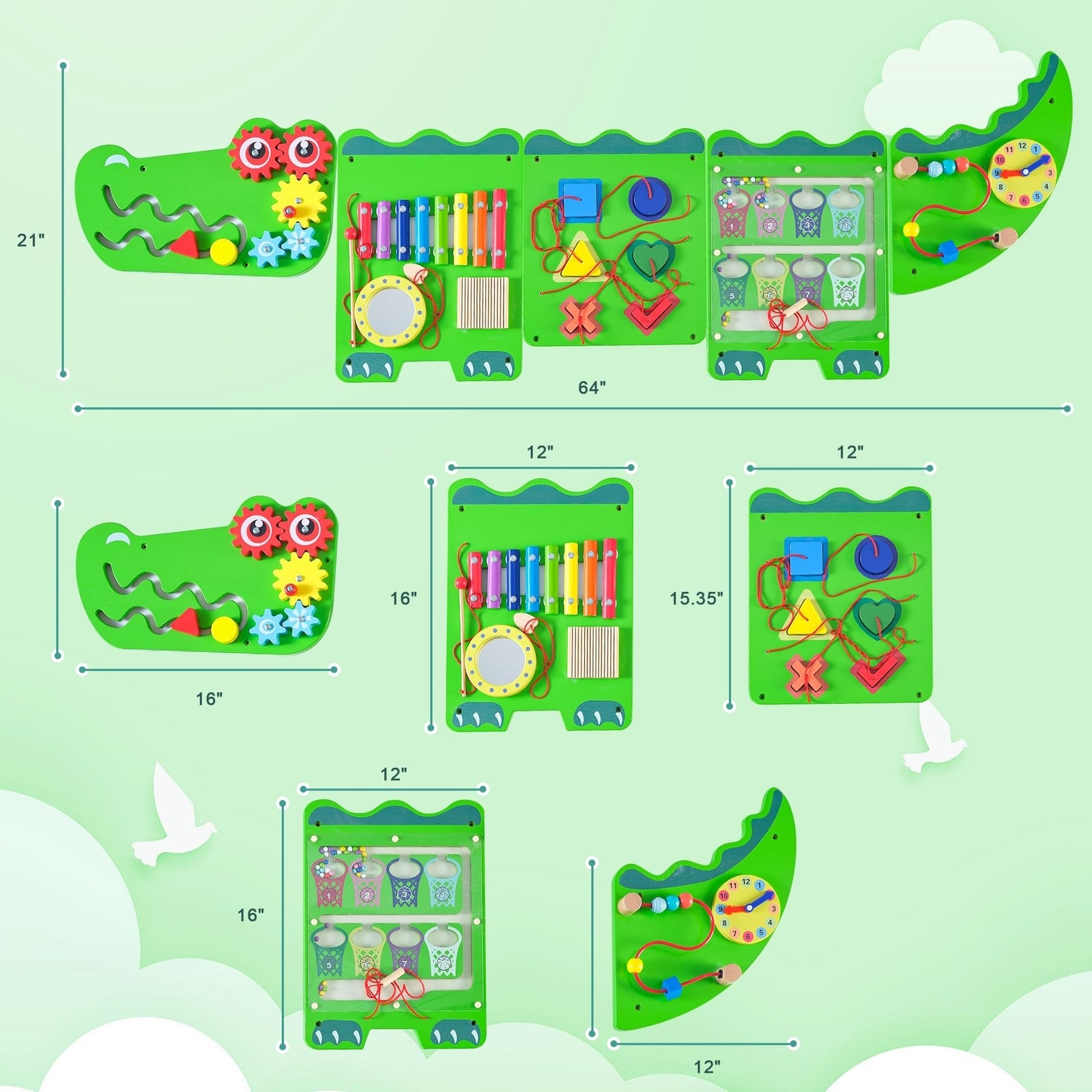 Crocodile Sensory Toys Activity Wall Panels, Educational Montessori Busy Boar...
