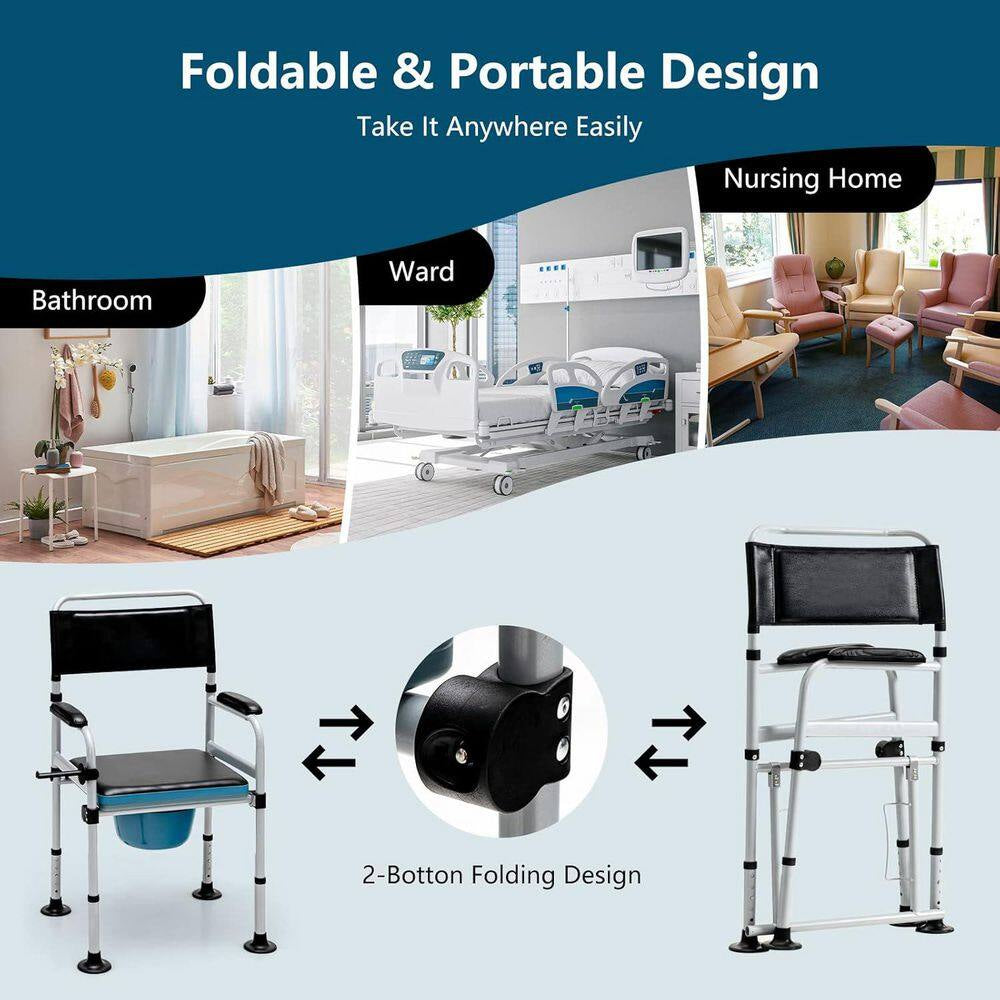 23 In. X 31 In. Folding Bedside Commode Chair with Elevated Toilet Seat for Seniors Elderly Disabled