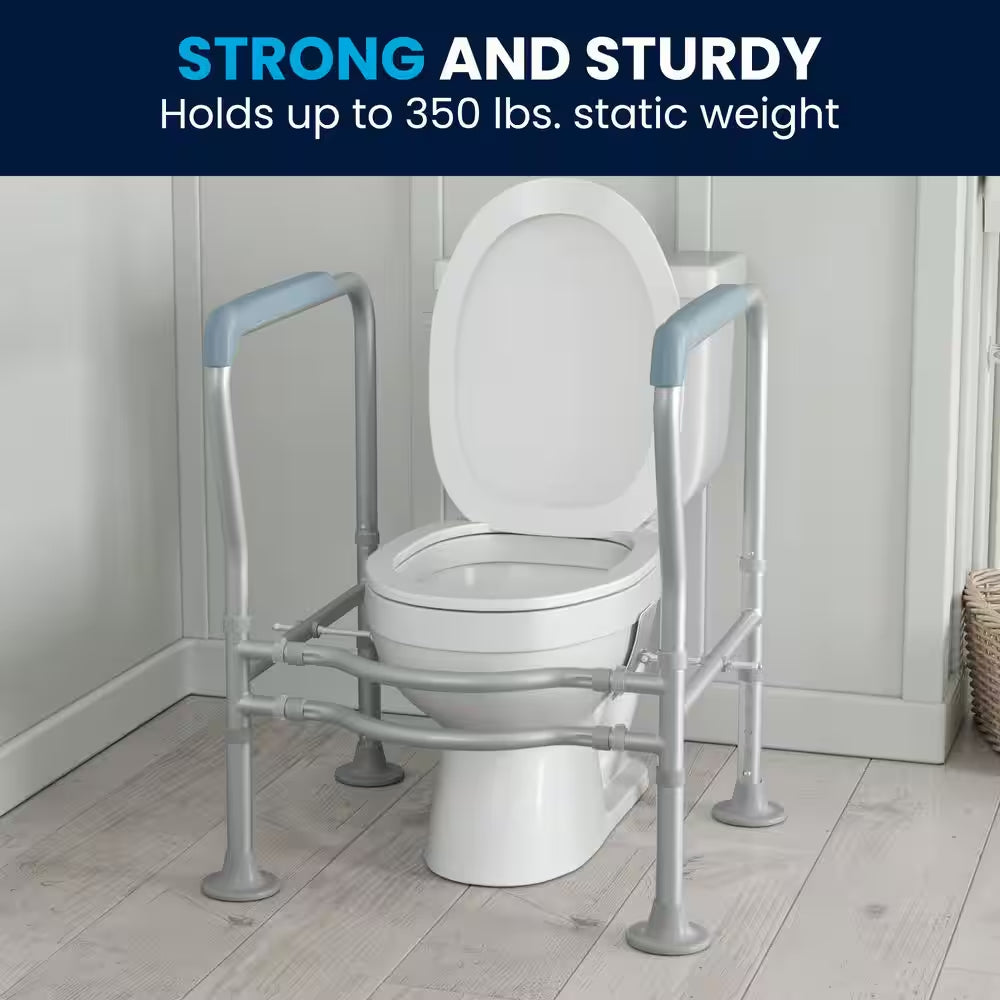 Hercules 27.25 In. X 21.5 In. Toilet Safety Frame Elevated Toilet Seat with Adjustable Arms in Silver/Gray