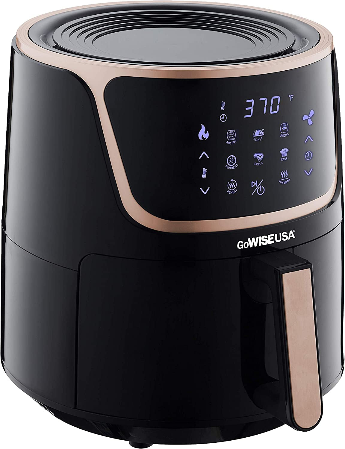 USA GW22955 7-Quart Electric Air Fryer with Dehydrator & 3 Stackable Racks, Digital Touchscreen with 8 Functions + Recipes, 7.0-Qt, Black/Copper