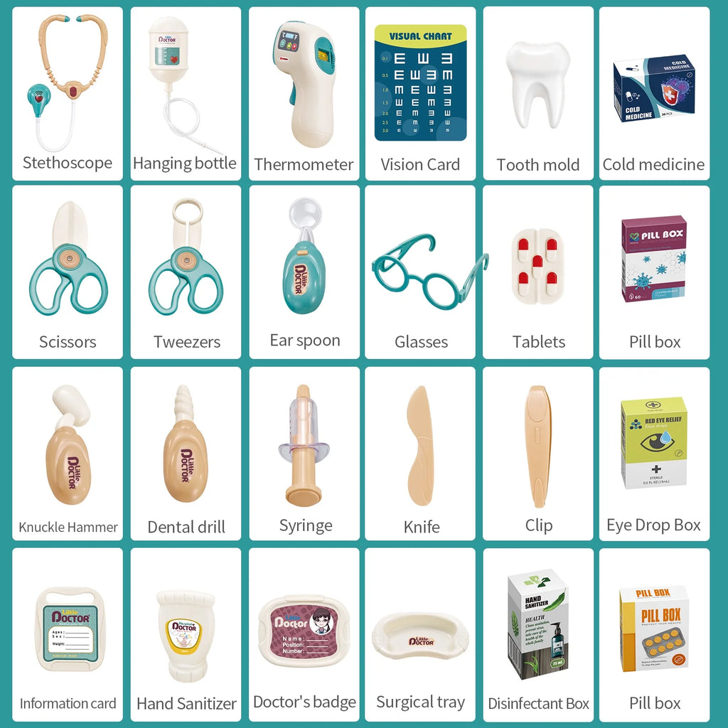 Eohemeral Play Doctor Kit for Kids,Medical Kit Toy Cart with 24Pieces Accessories Doctor Play Set for Kids,Toddler Boys & Girls