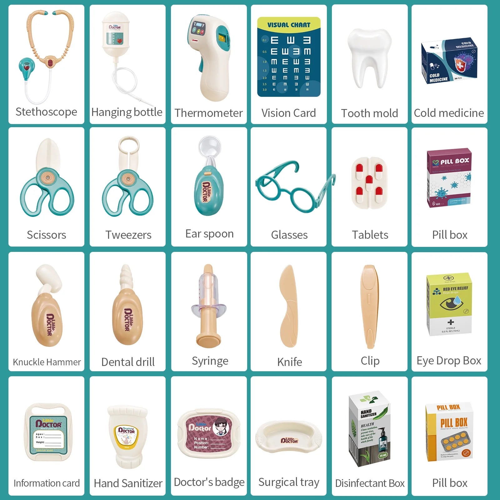 Eohemeral Play Doctor Kit for Kids,Medical Kit Toy Cart with 24Pieces Accessories Doctor Play Set for Kids,Toddler Boys & Girls