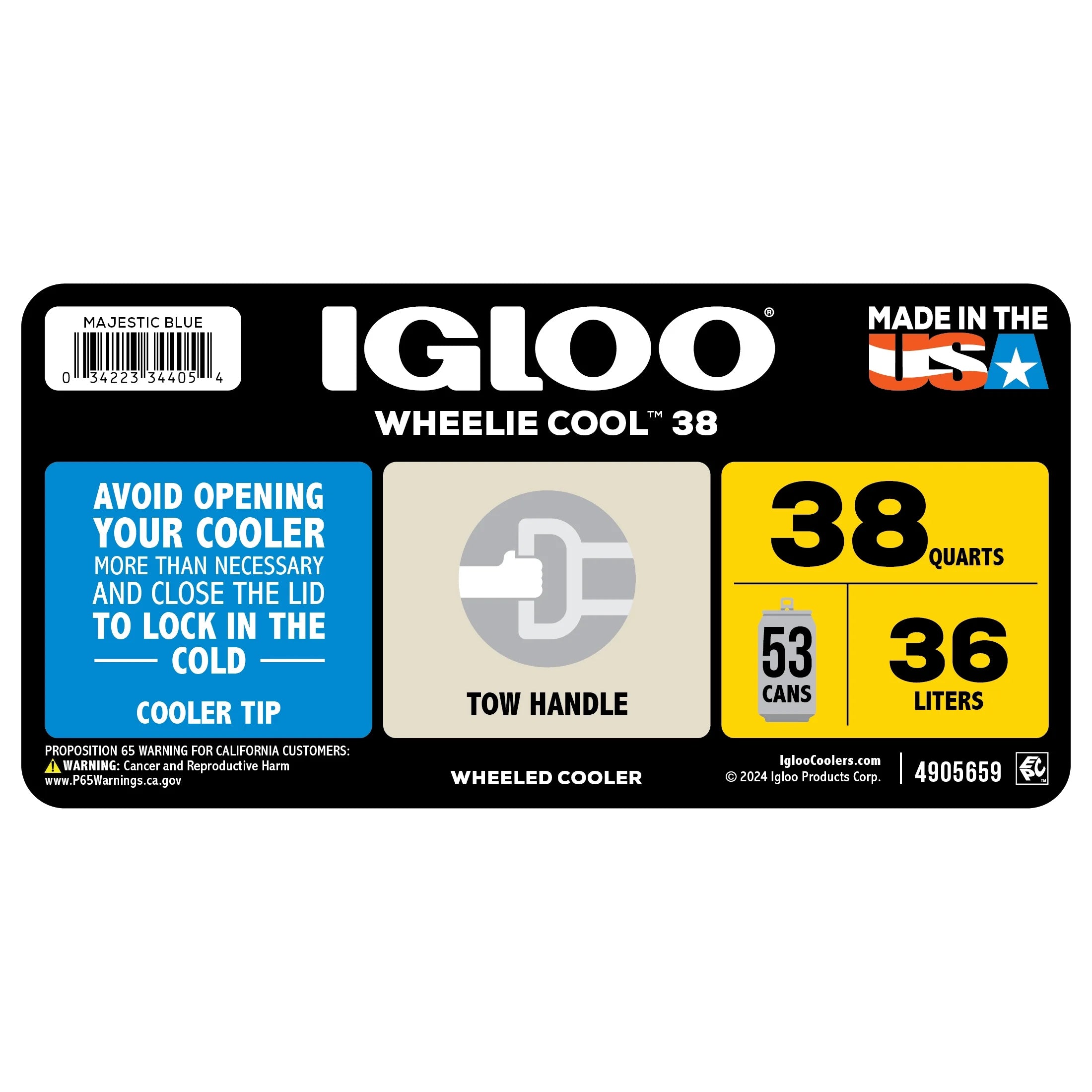 38 QT Wheelie Cool Hard Sided Cooler with Wheels, Blue