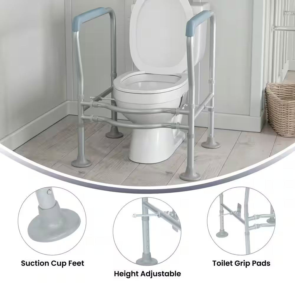 Hercules 27.25 In. X 21.5 In. Toilet Safety Frame Elevated Toilet Seat with Adjustable Arms in Silver/Gray