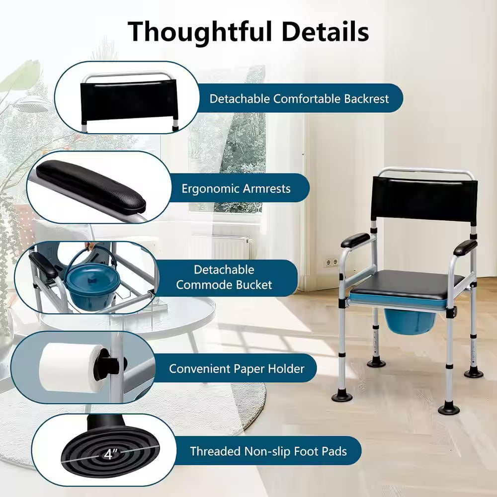 23 In. X 31 In. Folding Bedside Commode Chair with Elevated Toilet Seat for Seniors Elderly Disabled