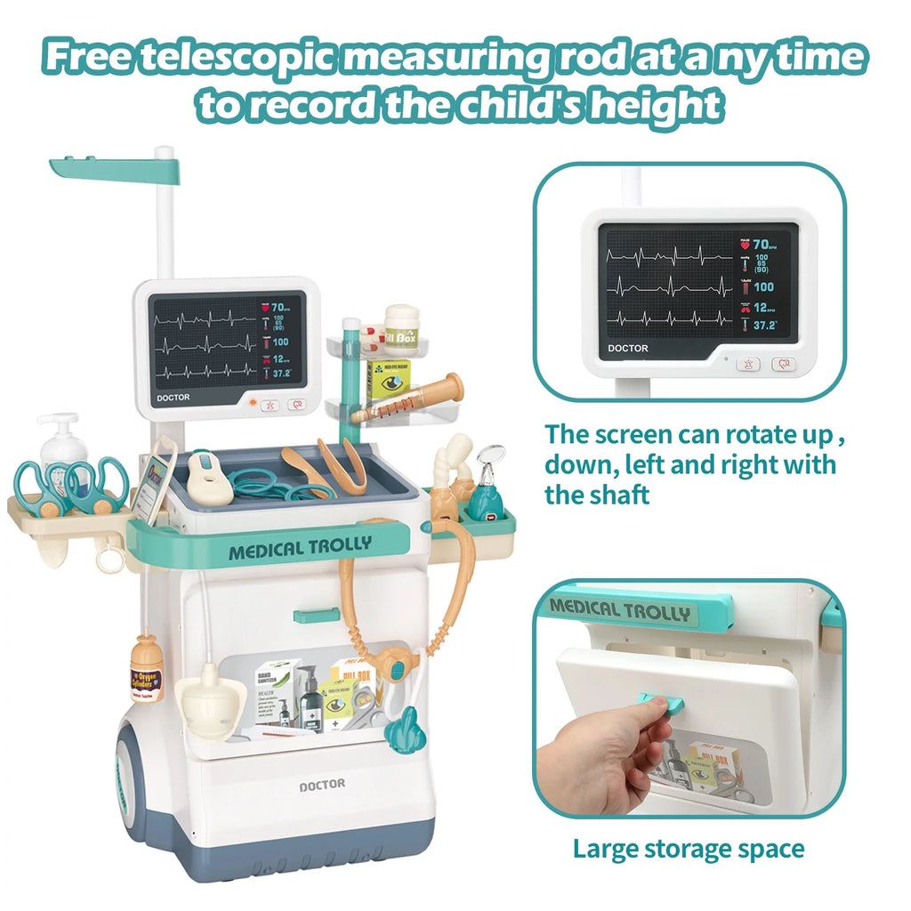 28PCS Doctor Kit for Kids, Pretend Medical Station Toy Set for Girls Boys, Mobile Cart Doctor Role Play Toys for Toddler Gift Age 3+