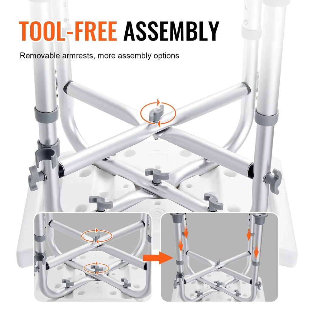 VEVOR Shower Chair for inside Shower, Adjustable Height Shower Stool with Crossbar Support, Shower Seat for Shower Tub, Non-Slip Bench Bathtub Stool Seat for Elderly Disabled Adults Handicap, 500 Lbs