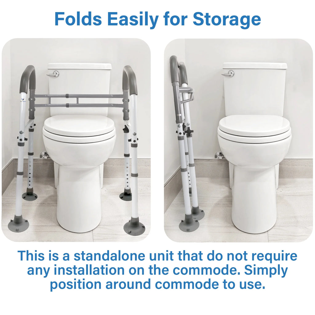 FSA/HSA Eligible,  Deluxe Folding Safety Toilet Rail, Adjustable and Foldable Toilet Safety Frame, Bathroom Handrail Assist Grab Bar Handle, Gray