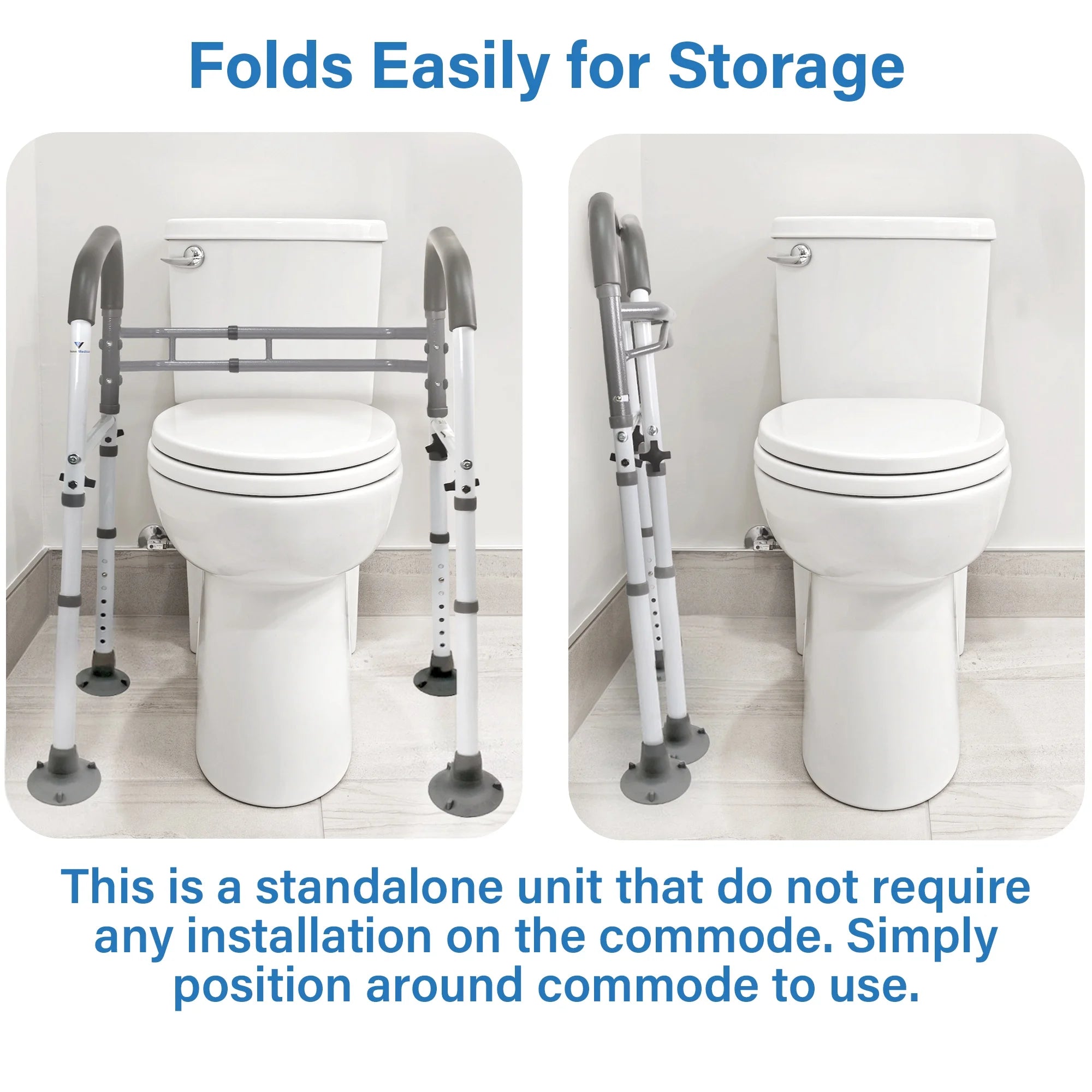 FSA/HSA Eligible,  Deluxe Folding Safety Toilet Rail, Adjustable and Foldable Toilet Safety Frame, Bathroom Handrail Assist Grab Bar Handle, Gray