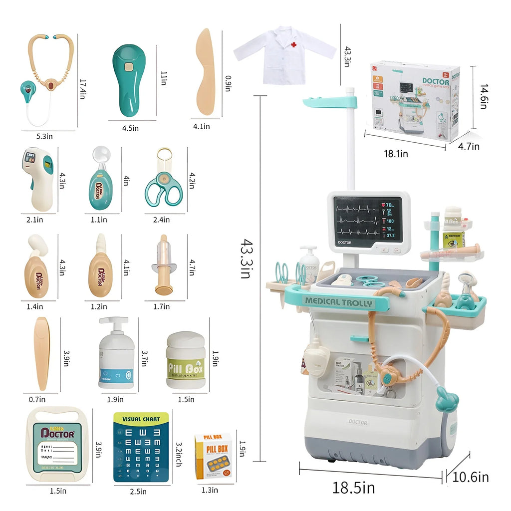 28PCS Doctor Kit for Kids, Pretend Medical Station Toy Set for Girls Boys, Mobile Cart Doctor Role Play Toys for Toddler Gift Age 3+