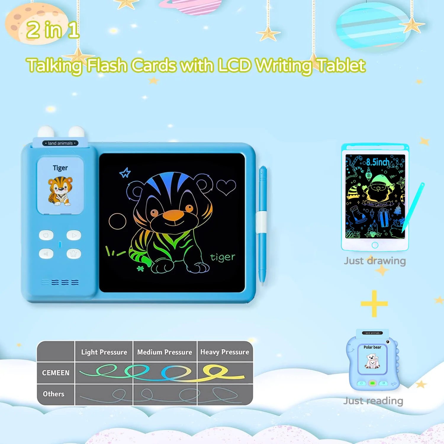 2 in 1 Drawing Tablet with Talking Flash Cards, Montessori Toys Writing Board Reading Machine Educational Preschool Learning Toys for Toodler Boys Girls
