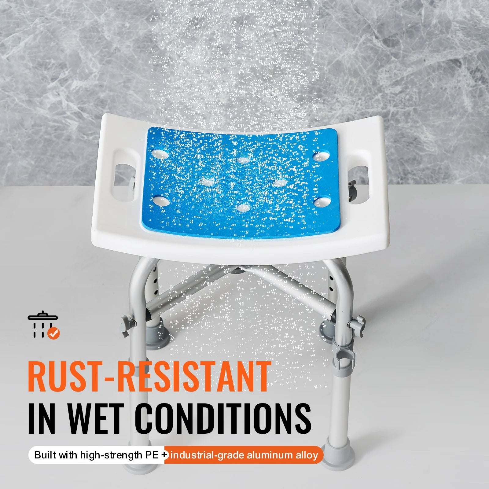 VEVOR Shower Chair for inside Shower, Adjustable Height Shower Stool with Crossbar Support, Shower Seat for Shower Tub, Non-Slip Bench Bathtub Stool Seat for Elderly Disabled Adults Handicap, 500 Lbs