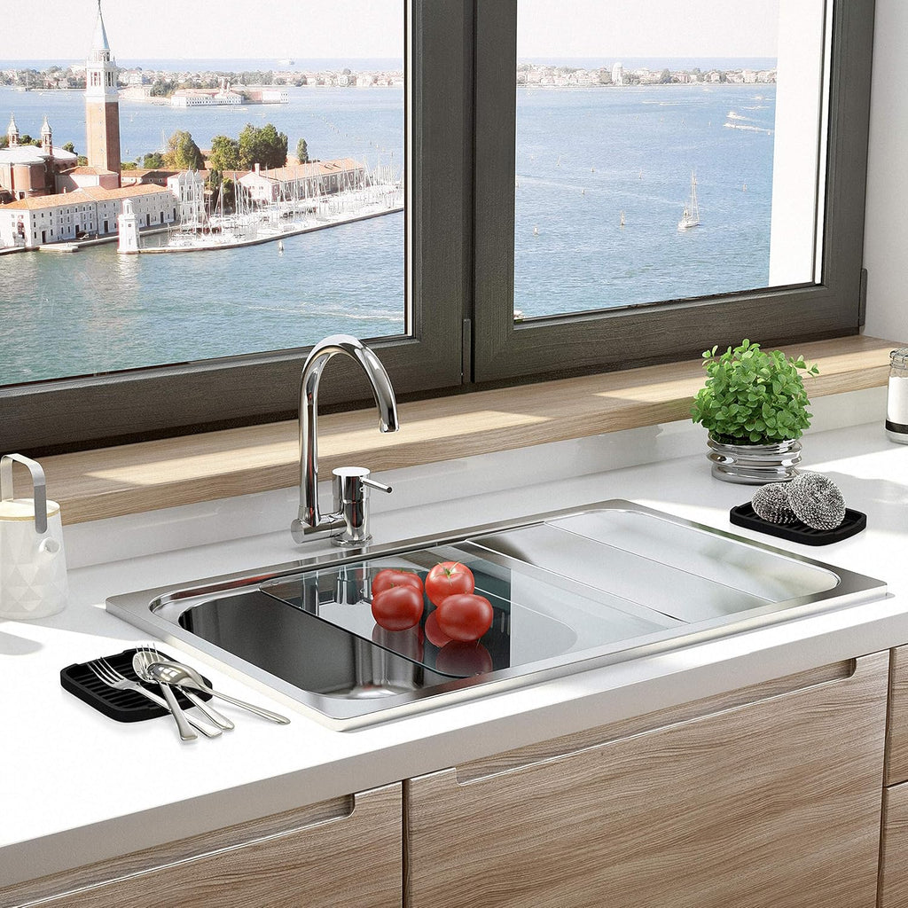 Silicone Sponge Holder -Soap Tray - 5.9" X 4.33" Set -2Pcs (Black)