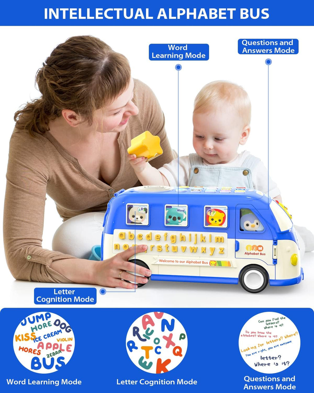 Learning & Educational Toys, Multifunctional Musical Activity Toy Play & Learn Baby Toys, Music Bus with Letters, Vocabulary, Numbers, Phonic Sounds for Baby Infant Toddlers Boys Girls