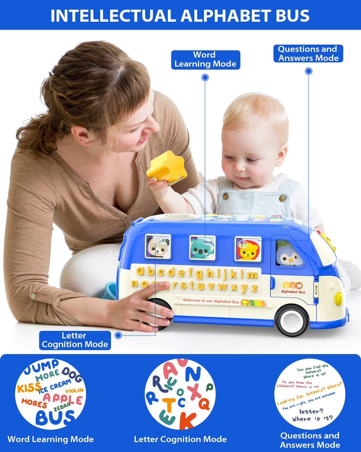 Learning & Educational Toys, Multifunctional Musical Activity Toy Play & Learn Baby Toys, Music Bus with Letters, Vocabulary, Numbers, Phonic Sounds for Baby Infant Toddlers Boys Girls