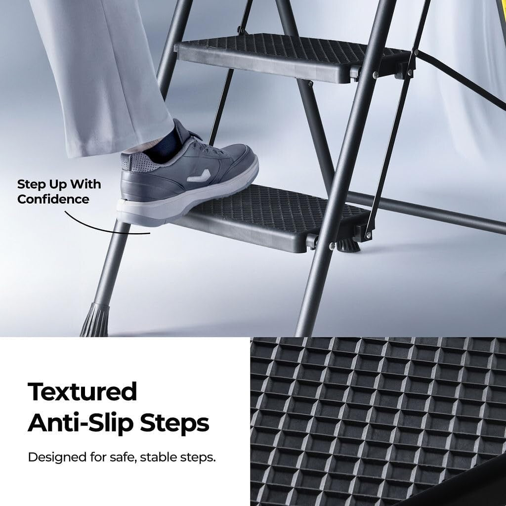 3-Step Folding Ladder Lightweight Steel with Anti-Slip Pedals for Home & Office