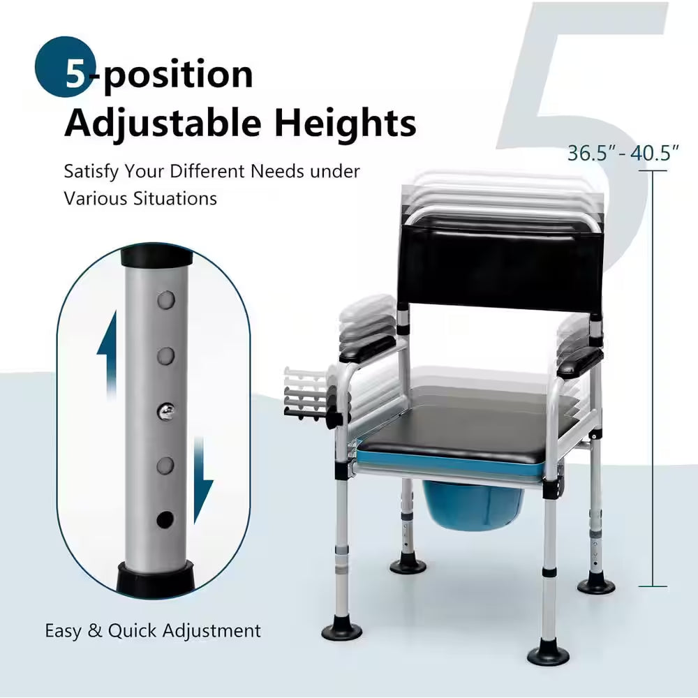 23 In. X 31 In. Folding Bedside Commode Chair with Elevated Toilet Seat for Seniors Elderly Disabled