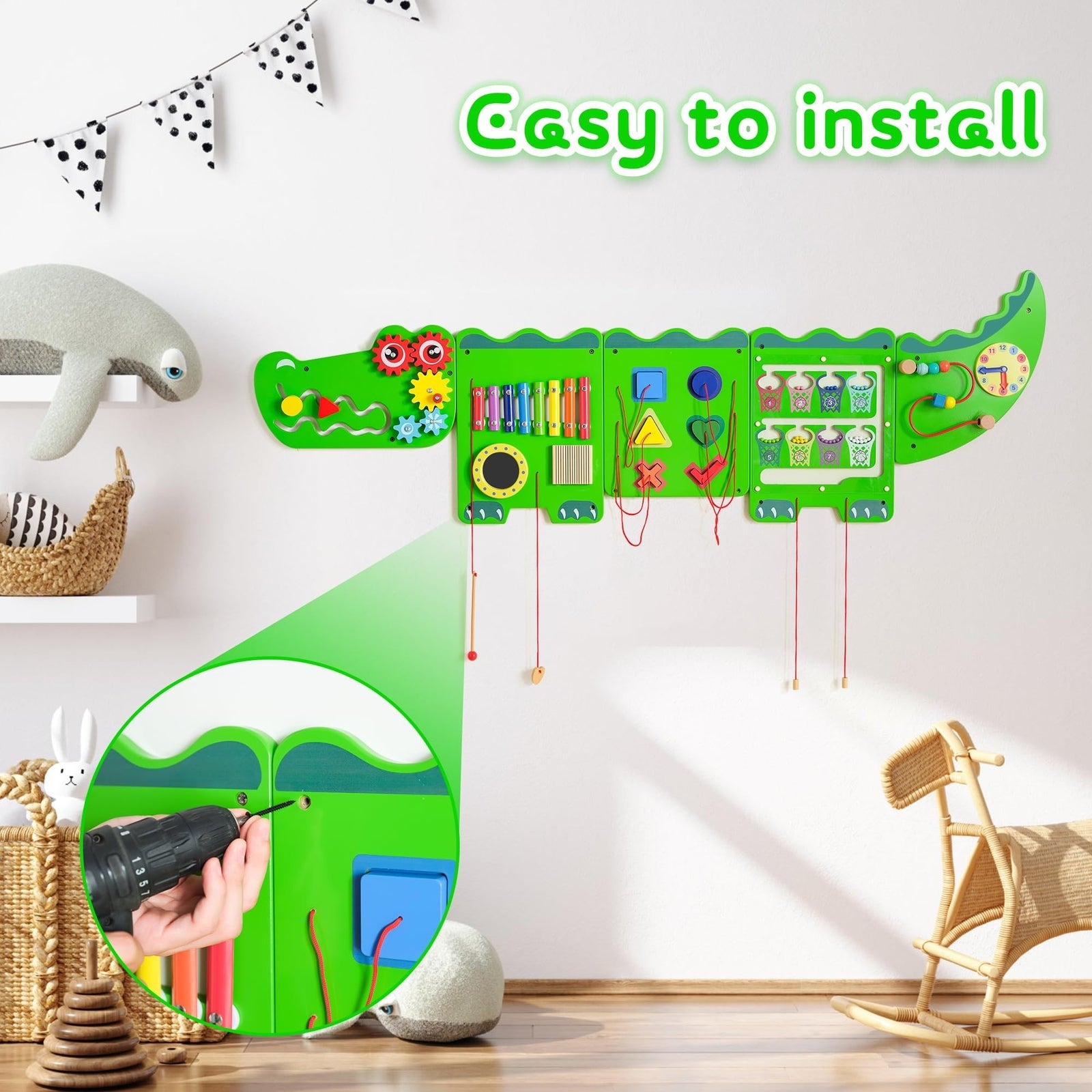 Crocodile Sensory Toys Activity Wall Panels, Educational Montessori Busy Boar...