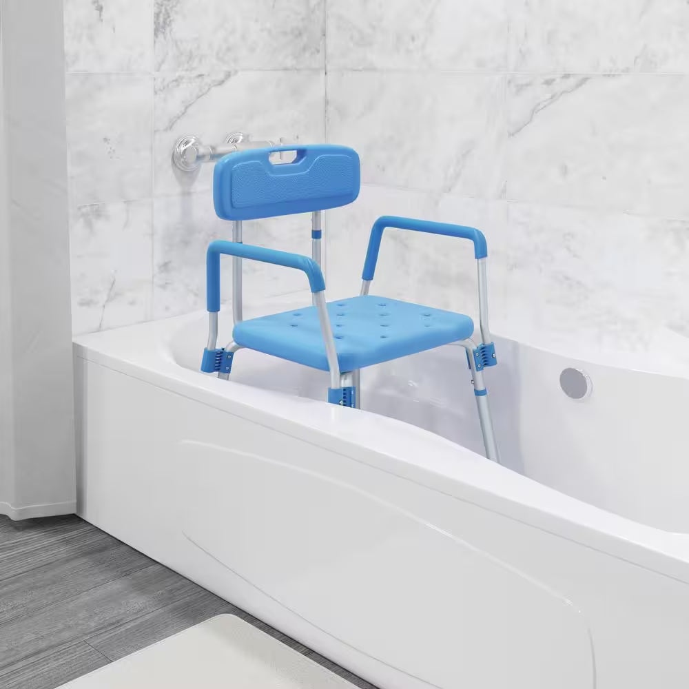 Hercules 22 In. W Adjustable Height Plastic Bath and Shower Bench with Height-Adjust Frame, Depth-Adjust Back in Blue
