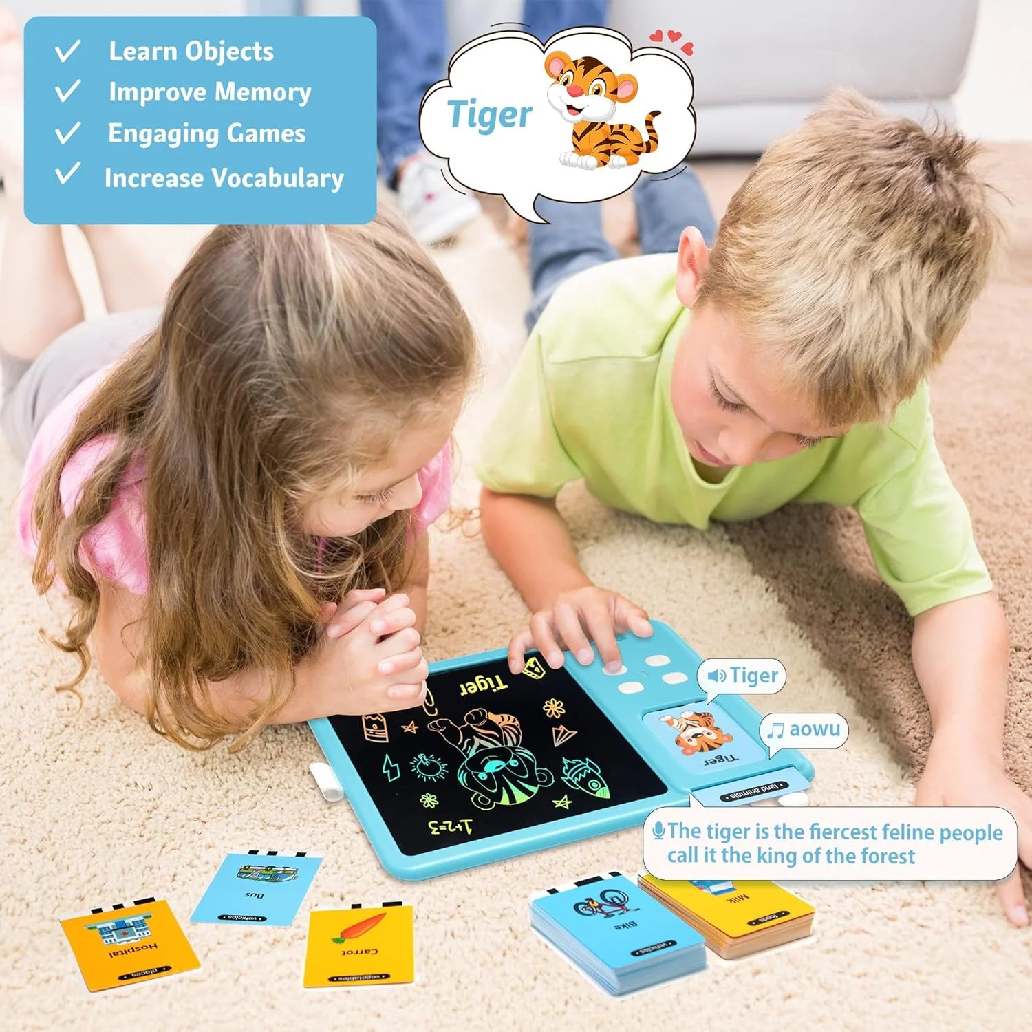 2 in 1 Drawing Tablet with Talking Flash Cards, Montessori Toys Writing Board Reading Machine Educational Preschool Learning Toys for Toodler Boys Girls
