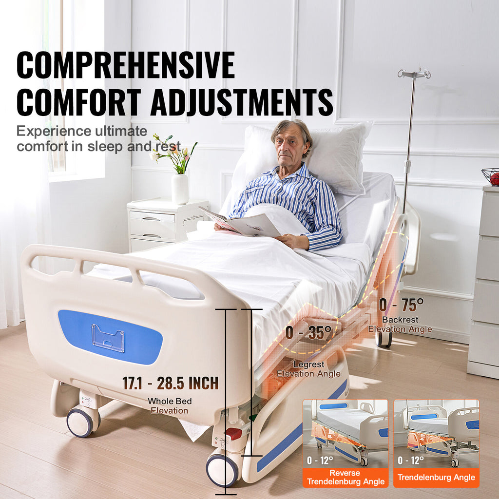 Premium 5 Function Full Electric Hospital Bed ICU Medical Bed 550LBS Loads