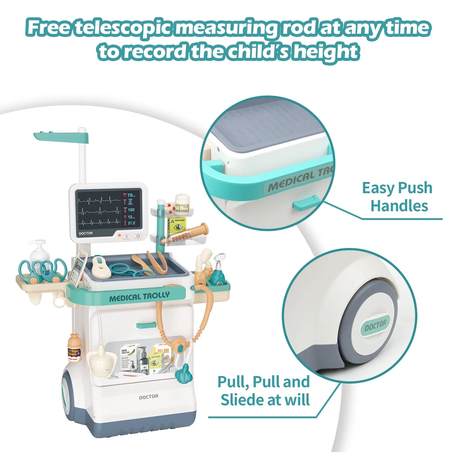 28PCS Doctor Kit for Kids, Pretend Medical Station Toy Set for Girls Boys, Mobile Cart Doctor Role Play Toys for Toddler Gift Age 3+