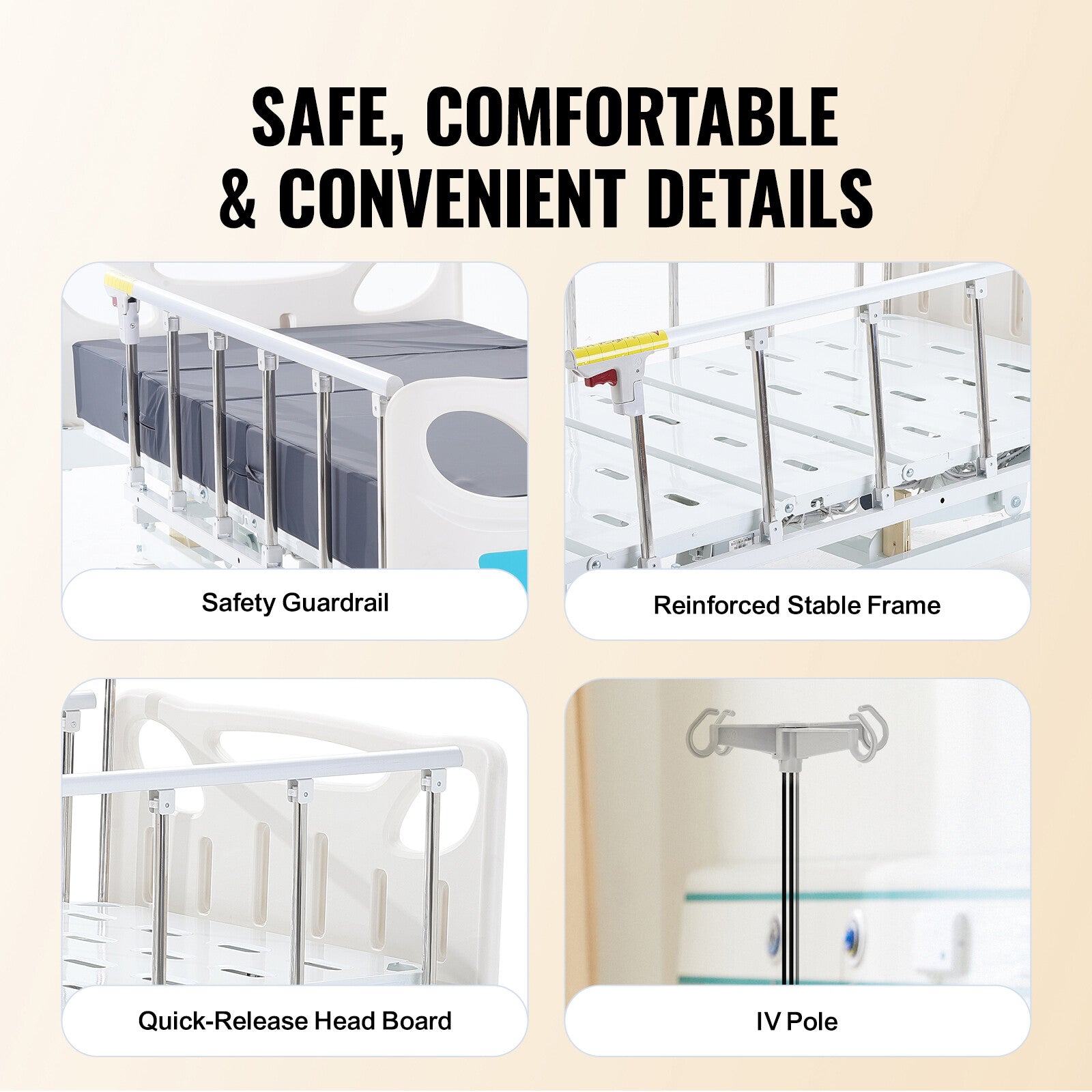 Premium 3 Function Full Electric Hospital Bed ICU Medical Bed 440LBS Loads