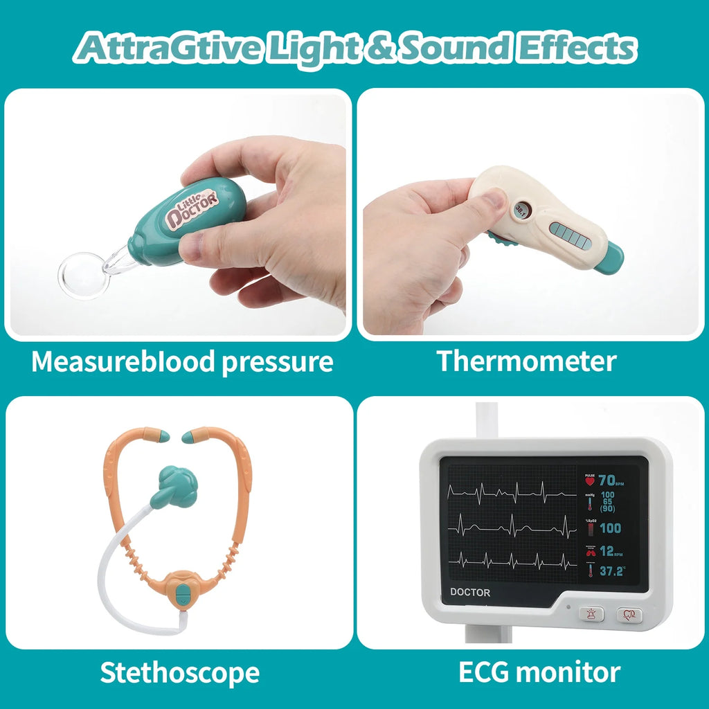 28PCS Doctor Kit for Kids, Pretend Medical Station Toy Set for Girls Boys, Mobile Cart Doctor Role Play Toys for Toddler Gift Age 3+