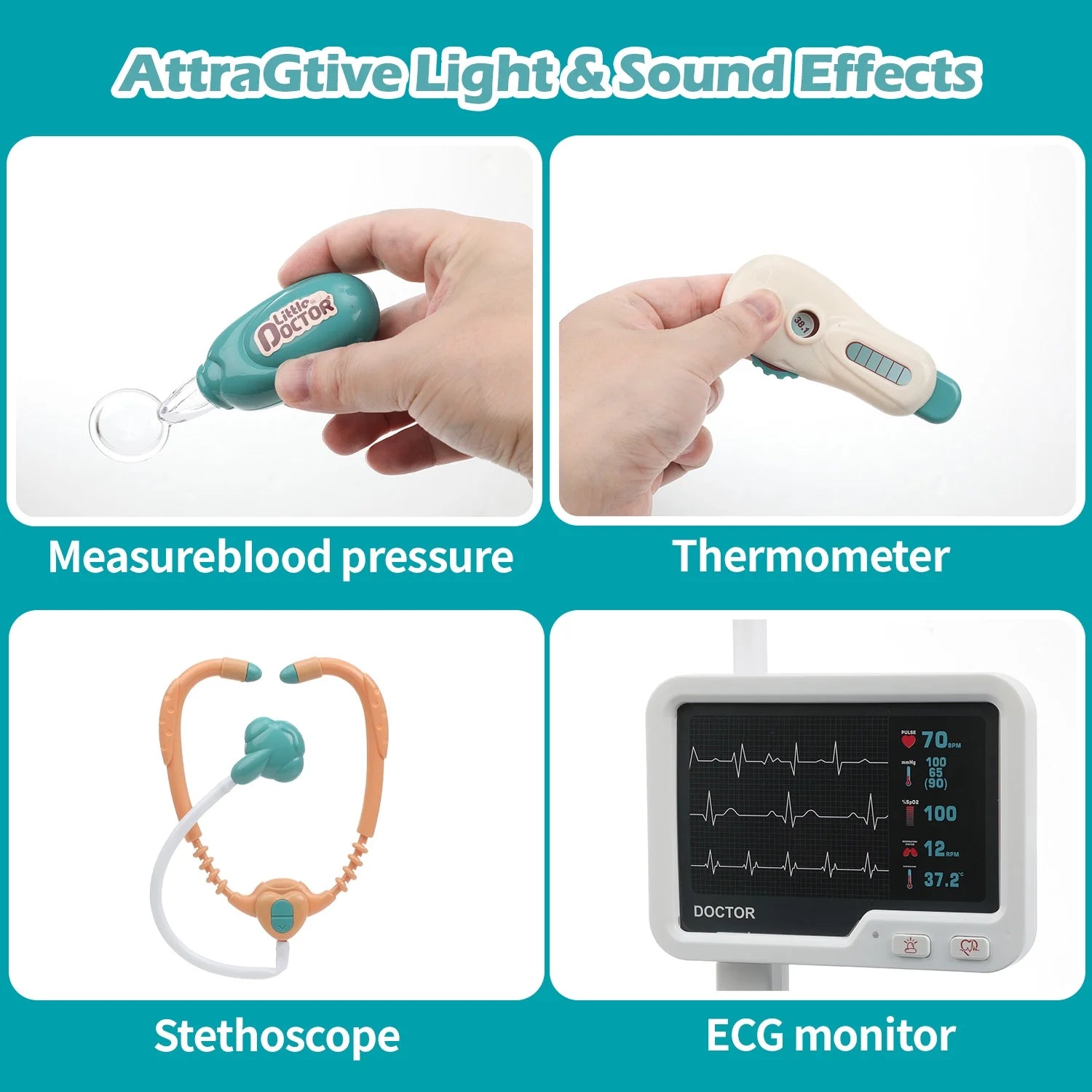 28PCS Doctor Kit for Kids, Pretend Medical Station Toy Set for Girls Boys, Mobile Cart Doctor Role Play Toys for Toddler Gift Age 3+