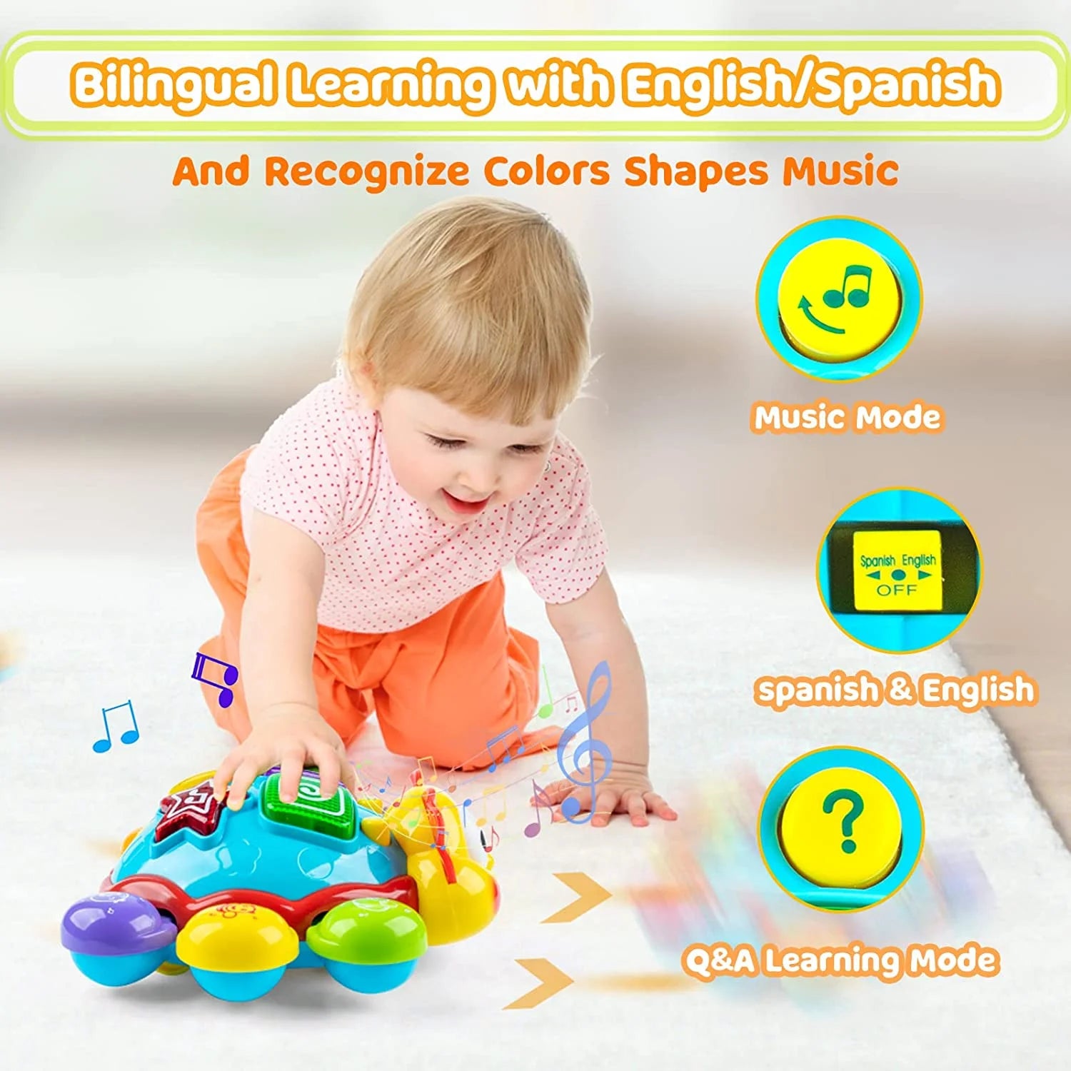 Baby Toys 12 to 18 Months Einstein Musical Toy, Infant Crawling Walking Toy for 12-24 Months, Bilingual Toys Spanish English Learning Educational Montessori Toys for 1 Year Old Girl Boy