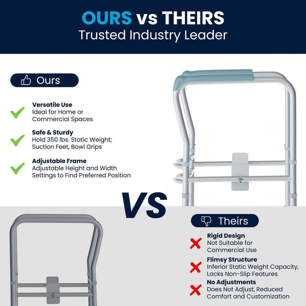 Hercules 27.25 In. X 21.5 In. Toilet Safety Frame Elevated Toilet Seat with Adjustable Arms in Silver/Gray