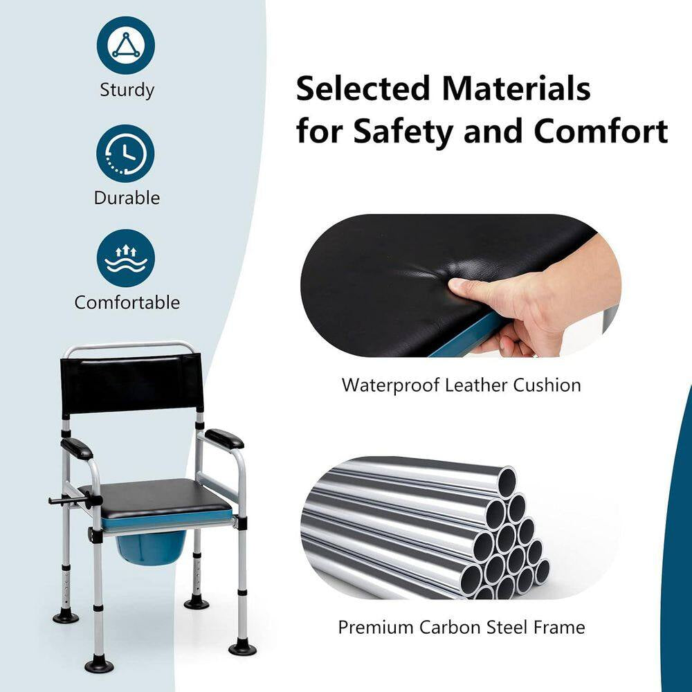 23 In. X 31 In. Folding Bedside Commode Chair with Elevated Toilet Seat for Seniors Elderly Disabled