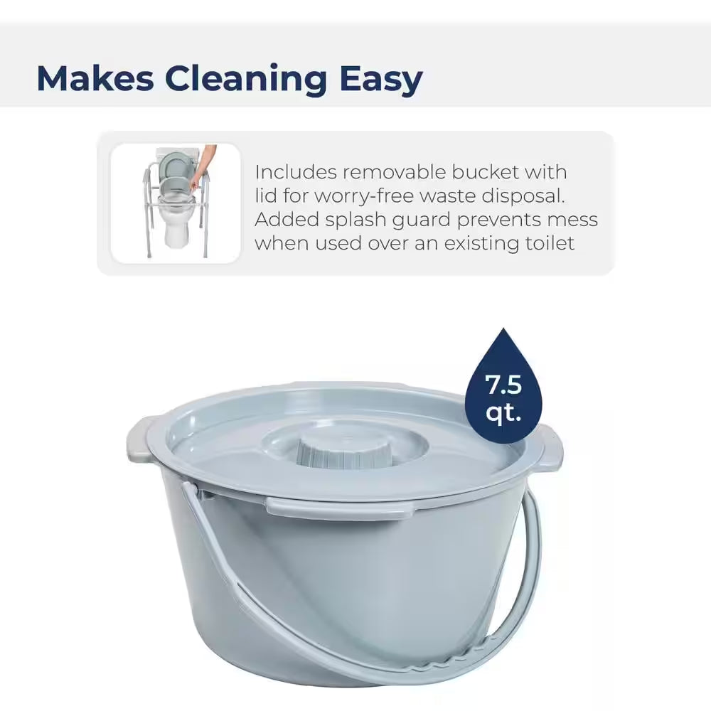 22.2 In. X 22.5 In. Folding Steel Bedside Commode Chair Portable Toilet Seat Supports Bariatric Individuals in Gray