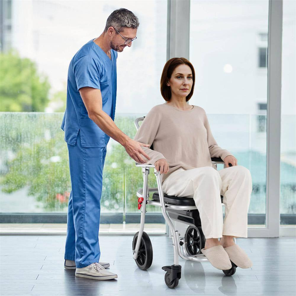 30 In. X 21.5 In. 4-In-1 Bedside Commode Chair Toilet Seat with Brakes, Bucket Footrest Padded Seat & Backrest