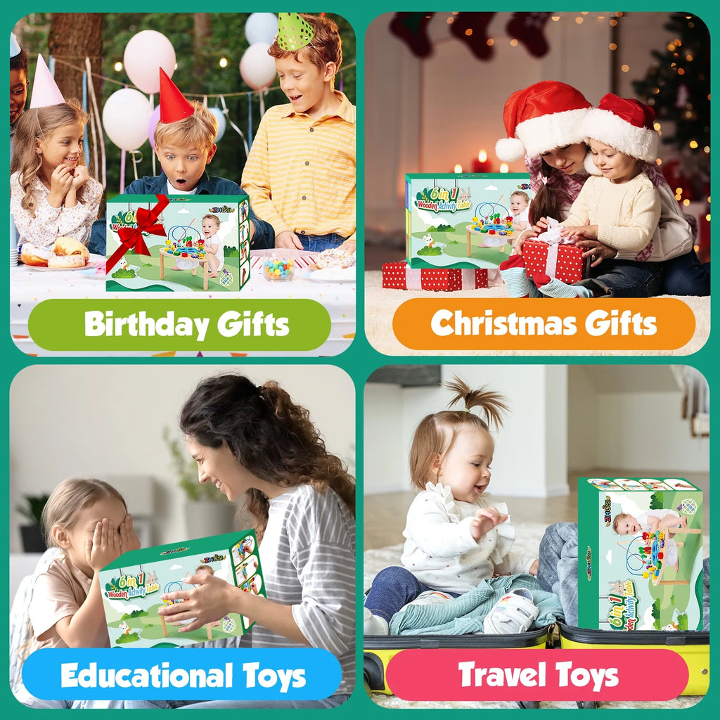 Baby Activity Table Toys Bead Mazes Board Wood Montessori Education Learn Child Birthday Gifts