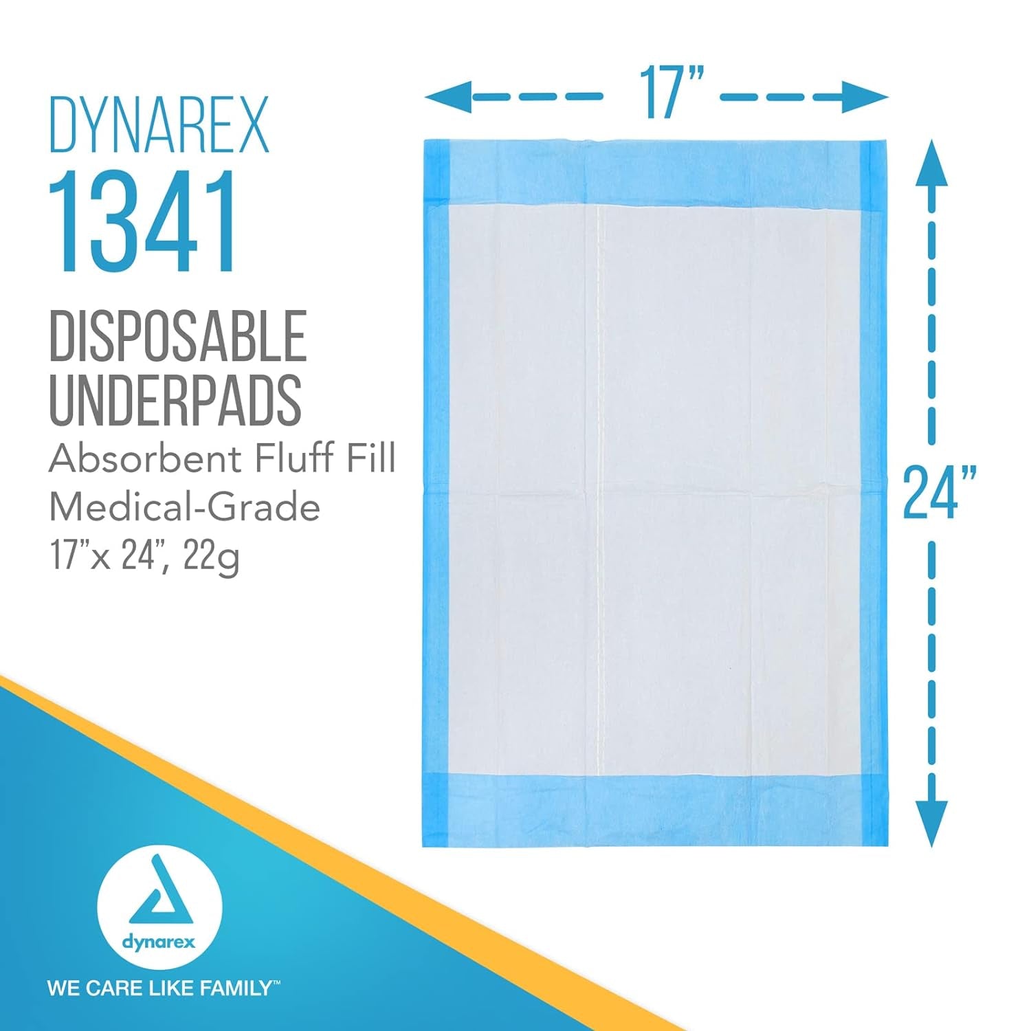 Dynarex 1341 Disposable Underpad, Medical-Grade Incontinence Bed Pad to Protect