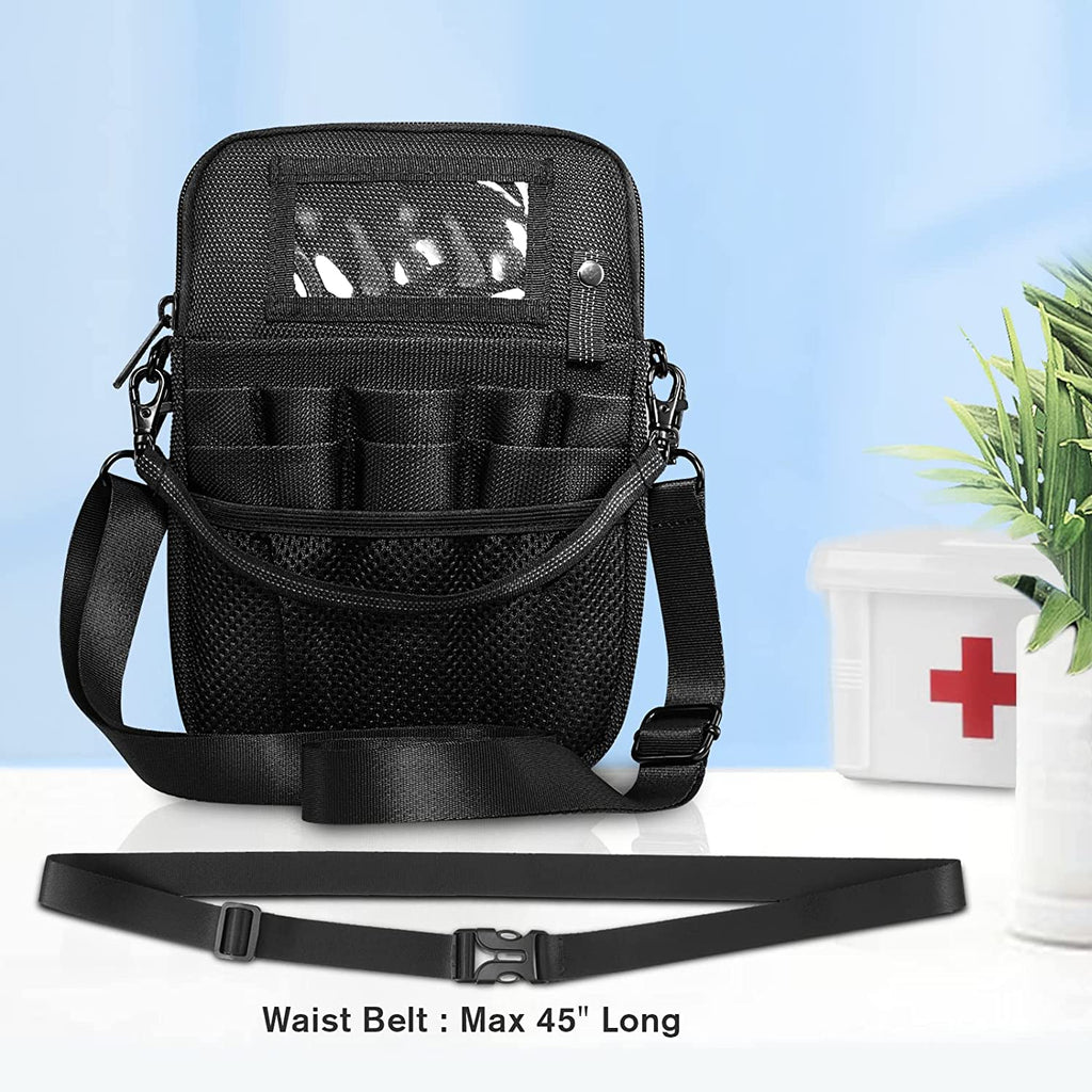Nurse Fanny Pack with Tape Holder,  Multi Compartment Medical Gear Pocket Belt Bag Nursing Organizer Pouch | Utility Waist Pack for Stethoscopes, Bandage Scissors Other Medical Supplies, Black