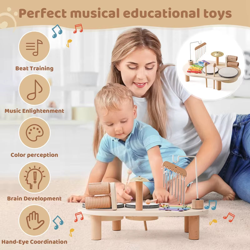 Baby Educational Toys Wooden Aeolian Bells Montessori Children'S Musical Toys Xylophone Newborn Birthday Gifts Music Table Toys