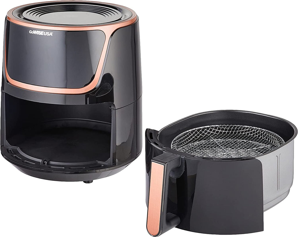 USA GW22955 7-Quart Electric Air Fryer with Dehydrator & 3 Stackable Racks, Digital Touchscreen with 8 Functions + Recipes, 7.0-Qt, Black/Copper