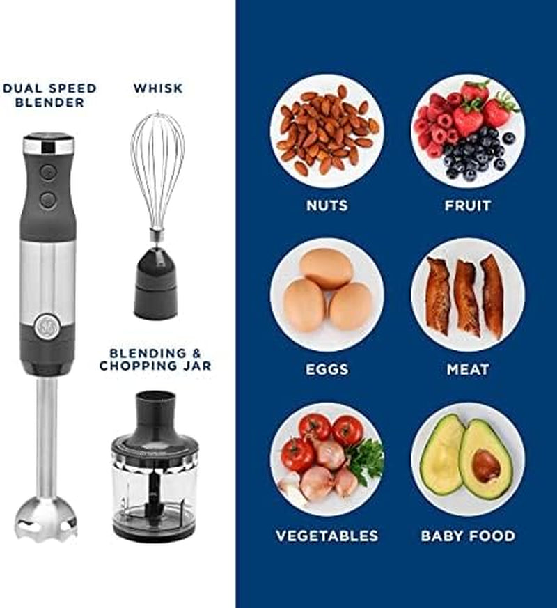 Immersion Blender | Handheld Blender for Shakes, Smoothies, Baby Food & More | Includes Whisk & Blending Jar | 2-Speed | Interchanable Attachment for Easy Clean | 500 Watts | Stainless Steel
