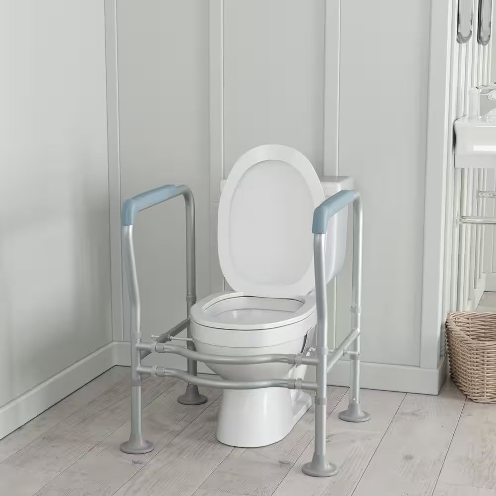Hercules 27.25 In. X 21.5 In. Toilet Safety Frame Elevated Toilet Seat with Adjustable Arms in Silver/Gray