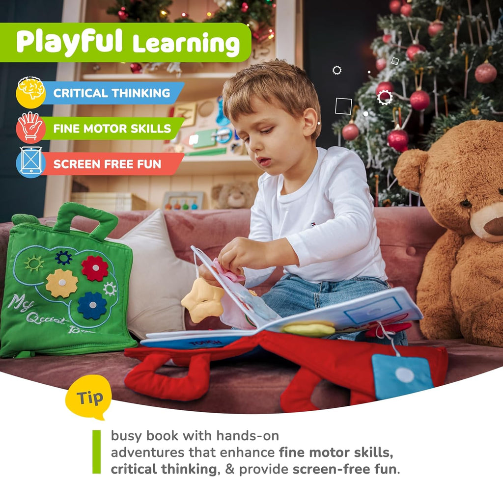 Montessori Busy Book Toddler Travel Toys 1-3, Activity Quiet Book Airplane Travel Toys for Toddlers 1-3, Busy Board with Car and Plane Activities, Boys & Girls