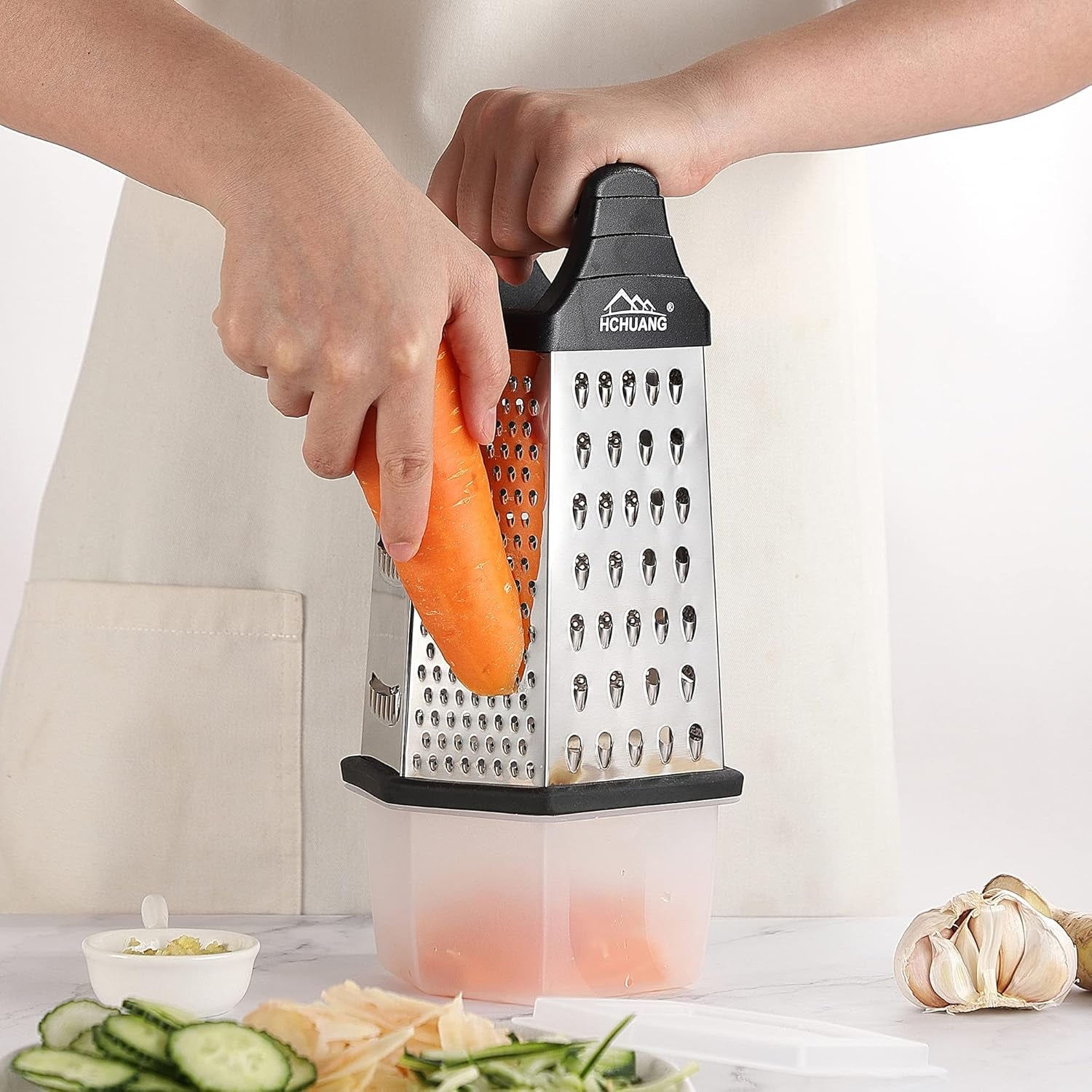 Professional Box Grater,Nonstick Coating Stainless Steel with 6 Sides - Vegetable Chopper, Kitchen Cutter, Shredder for Cheese & Vegetables (6-In-1)