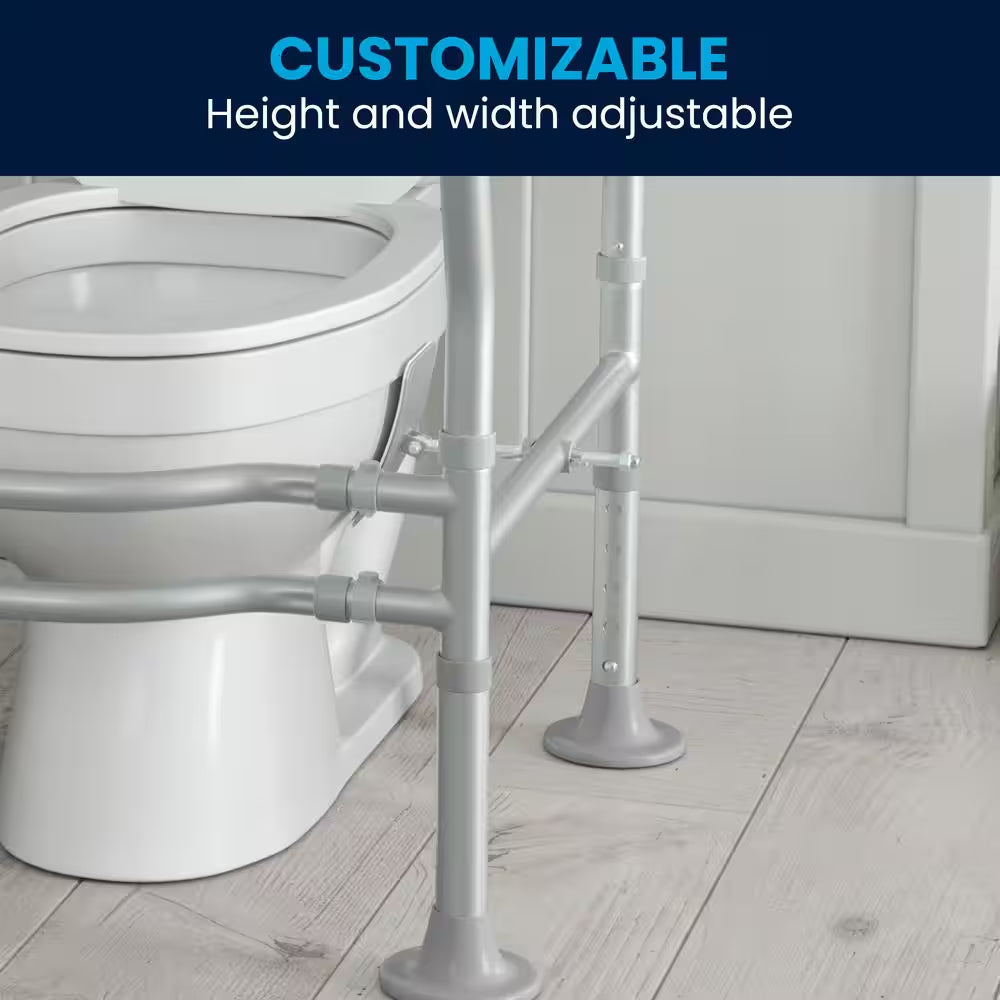 Hercules 27.25 In. X 21.5 In. Toilet Safety Frame Elevated Toilet Seat with Adjustable Arms in Silver/Gray